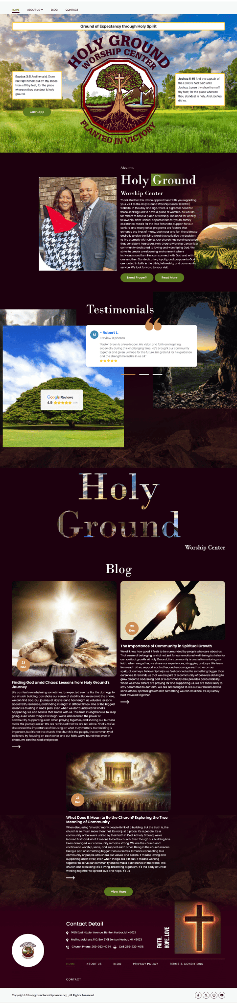 Holy Ground Worship Center - Church Non-Profit Website